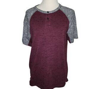 American Eagle Outfitters Mens Sz SMALL Henley Active-Flex T-Shirt Maroon & Gray